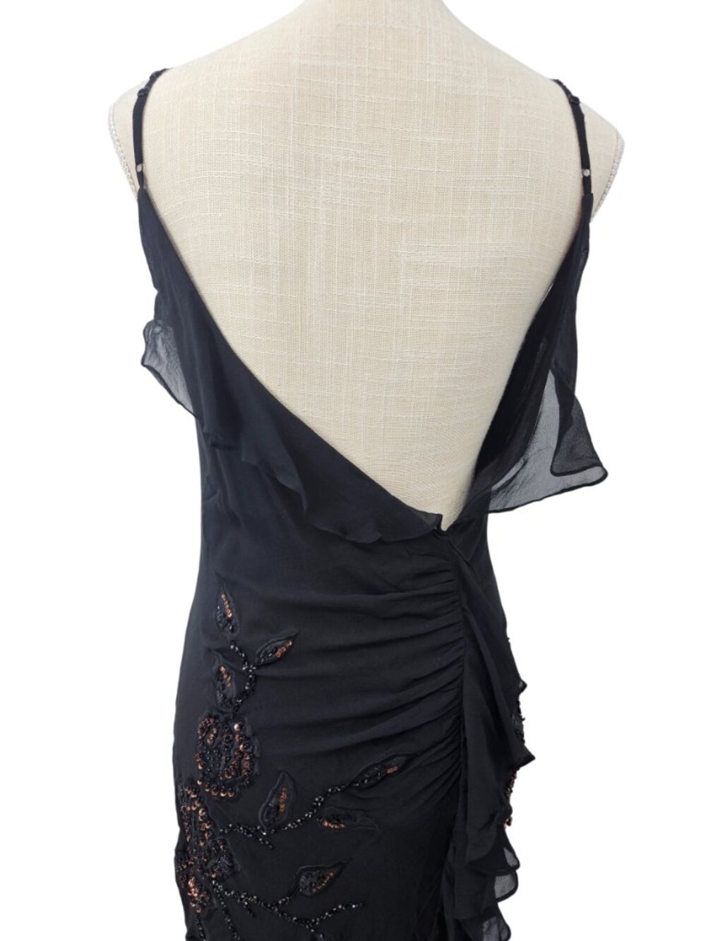 Sue Wong Nocturne Silk Beaded Cocktail Maxi Dress Black Women's Size 8 Evening - Picture 6 of 16